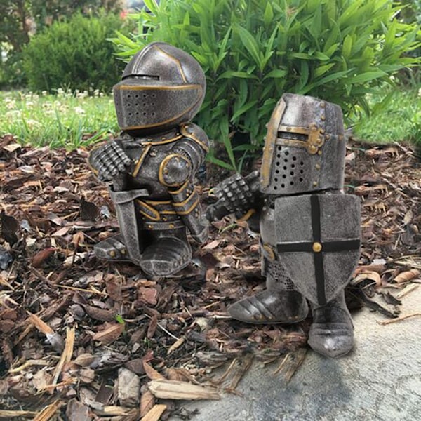 Knight Gnomes Guard 1/8 st Harts Desktop Ornament Skulptur Soldat Miniatyr Figur Collection Heminredning G