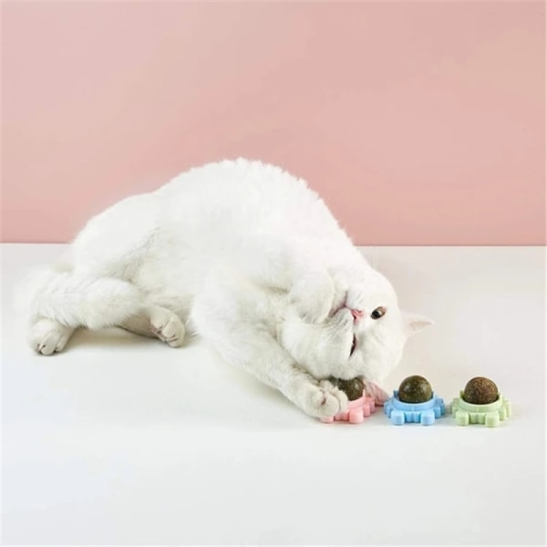 Crab Catnip Ball Leksak Tandrengöringsverktyg Roterbar boll med lock Självhäftande kattleksak Blue