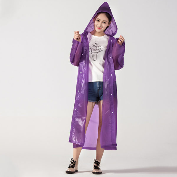 EVA Vuxen Regnjacka Bärbar Utomhus Rese Regnkläder Unisex Thicken Vattentät Andas Elastiska manschetter Cover med huva Purple