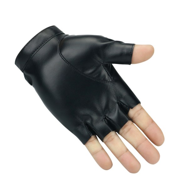 1 par PU-läder halvfingerhandskar Män Kvinnor Ridning Utomhussport Fotvandring Yogahandskar Black