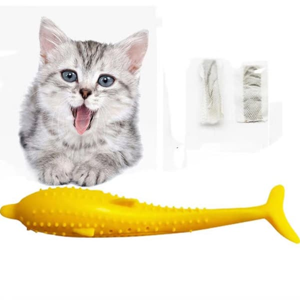 Katt Silikon Delfinformade Molar Leksaker Smart Interaction Mint Pet Leksaker Slipa tänder läcker mat Tuggleksaker Pink