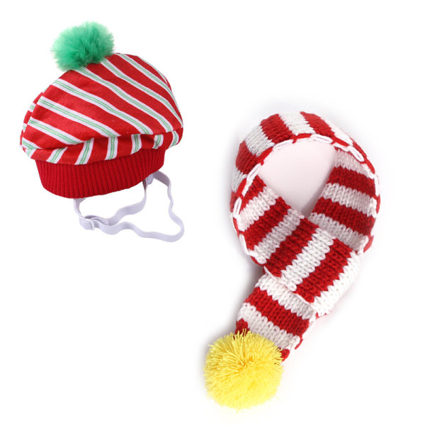 Jul Hund Katt Mössa Scarf Set Festival Pet Plysch Bär Dekorativ Xmas Outfit Husdjurstillbehör Tillbehör för alla raser White Red M
