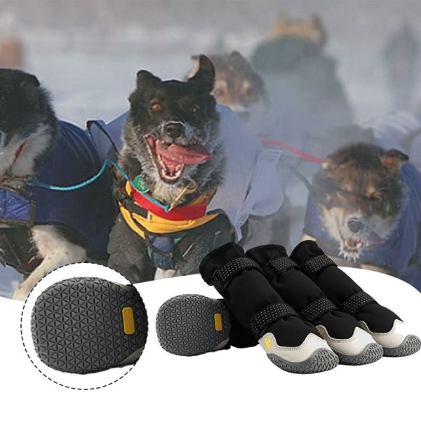 Vattentäta hundskor med reflekterande remsor Varma vindtäta anti-knäppa husdjursskor för liten medelstor hund Black Gray 7cm