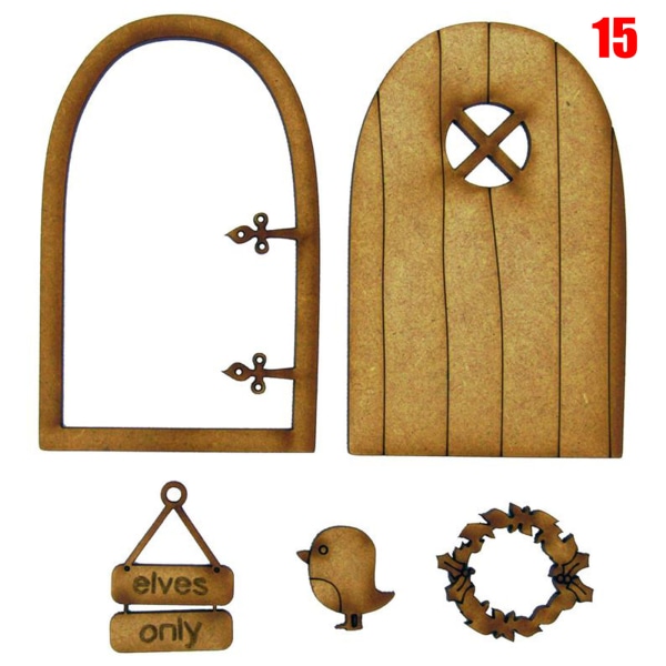 Fairy Tale Trädörr Dekoration Kit Dockhus Miniatyrmöbler 3D DIY Hantverk Prydnad för Utomhusgård 15
