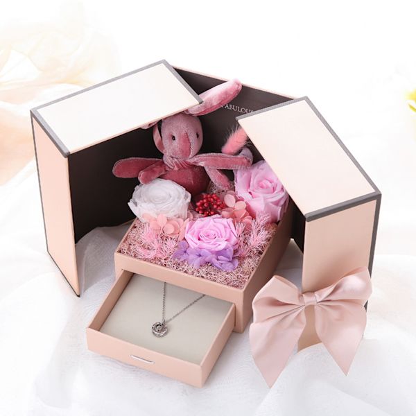 Dubbeldörr konserverad blombjörn smycken presentask slitstark presentförpackning box för bröllopsförslag D