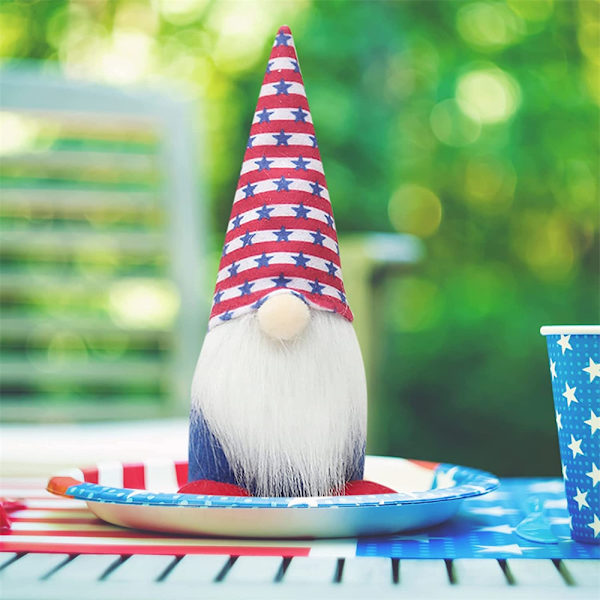 Självständighetsdagen prydnad Fuzzy dvärgdocka Säsongsbetonad Patriotic Gnome Plysch C