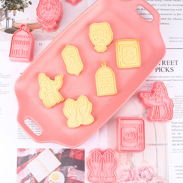 Eid Mubarak Cookie Cutter Multipurpose DIY Fondant Cake Godis 3D Kex Stencil Praktisk köksbakning prylar Eid B 6Pcs  Set