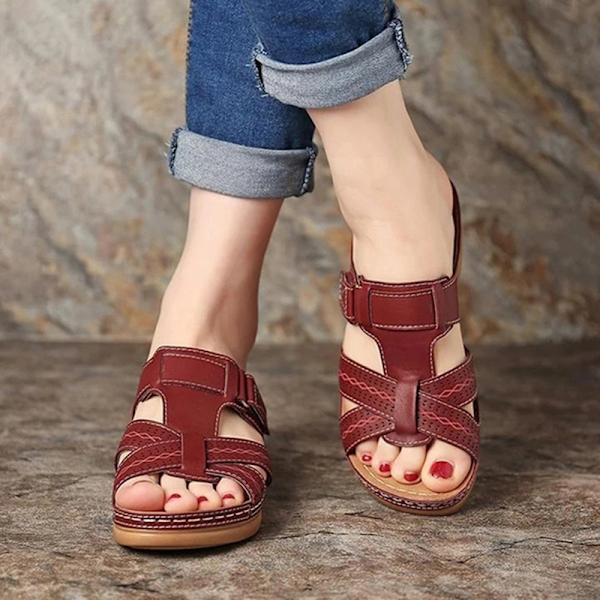 Ortopediska damskor med öppen tå sandaler Platformtofflor damer sommar Beach Gummi Mjuk sula Red 40