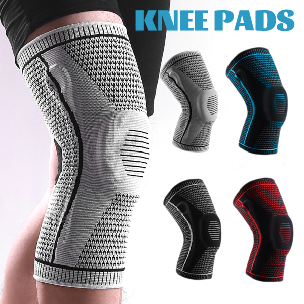 Utomhuskompression Sport Silikonfjäder Andningsbara knäskydd Vandring Löpning Basket Cykling Stickade knäskydd Gray XL
