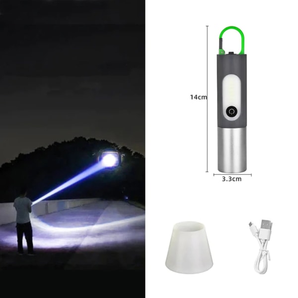 Uppladdningsbar LED-ficklampa med krok-nödfackla för campingvandring XPE (300mAh)