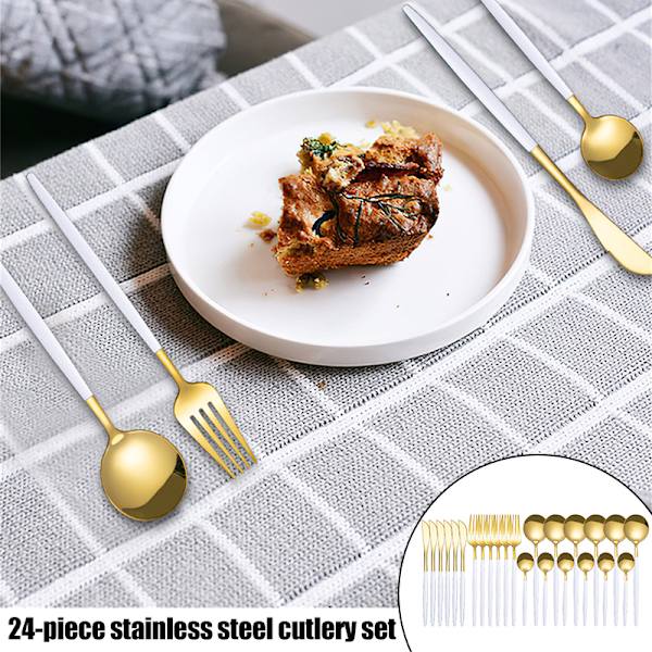 24st rostfritt stål set Elegant spegelpolerad servis för bröllop Thanksgiving jul Gold