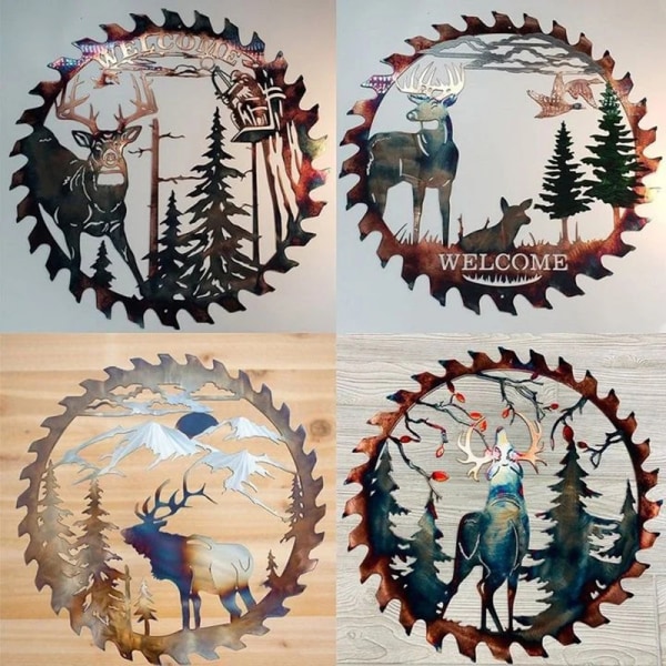 Älgsågblad Vägg Metallkonst Heminredning Fars Dag Unik gåva Dekorativ Metallkonst Trädvägg Självhäftande prydnad Elk Saw Blade