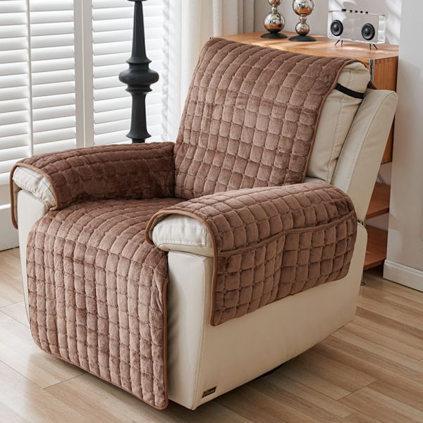 Quiltad stretchreclinerskydd Komfort Vattentät Möbelskydd Med Förvaringsfickor Soffa Skydd För Hem Beige 53 * 190cm