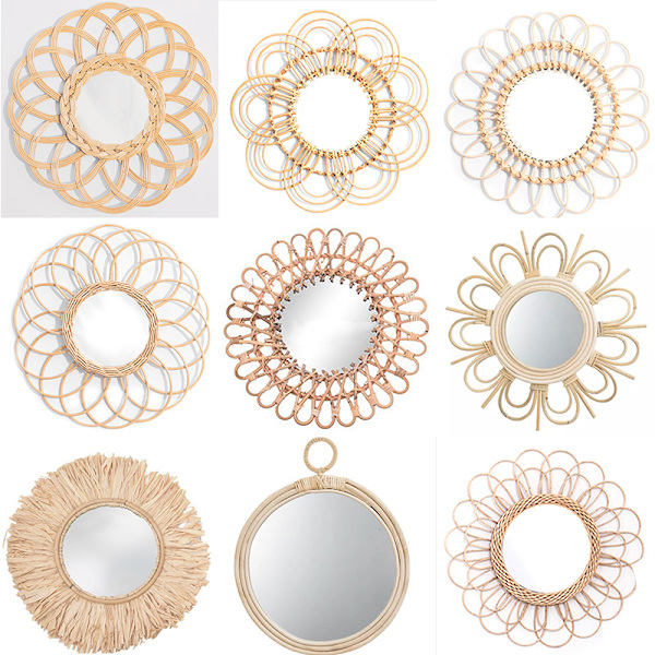 Handgjord stickningsspegel med flätad bindram Boho-stil dekorativ konst hemprydnad B