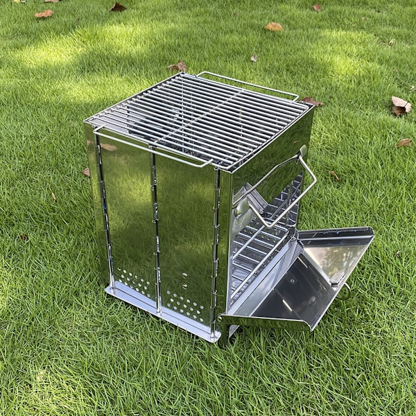 Vikbar Campingvedspis, Bärbar Utomhus BBQ-Spis för Utomhusaktiviteter Silver