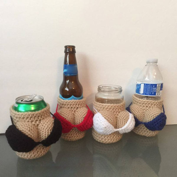 Bikini stickat vinflaskskydd Cover återanvändbar stickad koppärm för julfestbar White