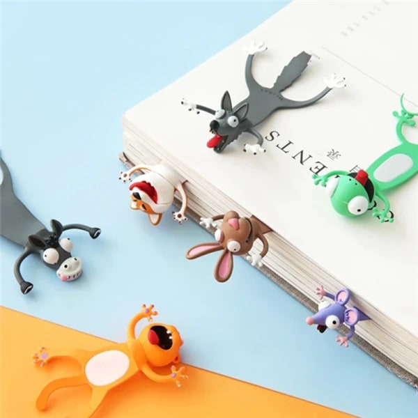 Galet bokmärke för roligare läsning 3D Stereo Cartoon Lovely Animal Bookmark Wacky Bookmark H