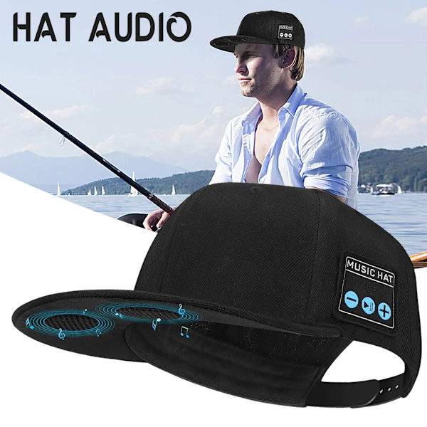 Mode smart högtalare solhatt Bärbar musikspelare solhatt för fiske löpning Black