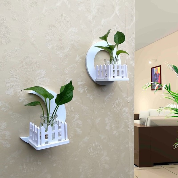 2/3 ST Stålfri Hydroponic Plant Krukställ Set Självhäftande Väggmonterad Blomkrukhållare Med Glaskruka & Lim 17*17cm Moon   Sun