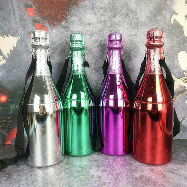 Champagne Spargris Multifunktionell vinflaska formad penninglåda förvaringslåda Kreativ prydnad med axelrem Red