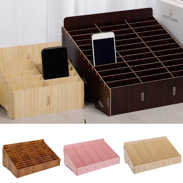 Trä Pennhållare Enkel pennask Multi Pen Organizer Förvaring För Skrivbord Skola Kontor Klassrum Maple 48 cells