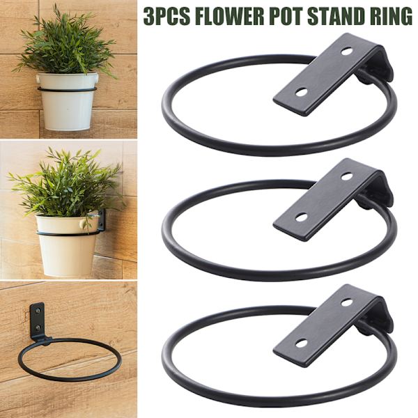 Set med 3 blomkrukhållare Ring Väggmonterad metall planteringskrokar Hopfällbar konsol för Homen Garden L