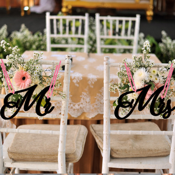 Mz300 Gränsöverskridande bröllopsskylt för brud och brudgum Lista Mr And Mrs Chair-skylt Dekorativ träskylt MZ300: White With Pink Ribbon 2 Meters