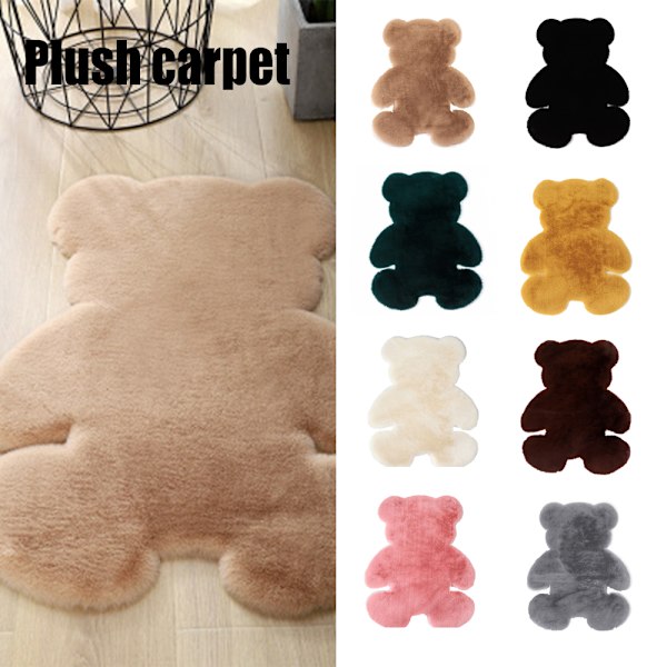Söt djurformad matta konstgjord fluffig tecknad björnformad matta Faux kaninhår för hemmet sovrum Vardagsrum Khaki 45cm*60cm