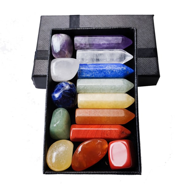 7 Chakra Hexagonal Pillar Power Stone Set Lapis Lazuli Ametist Crystal Healing Stone Room Heminredningstillbehör Boxed