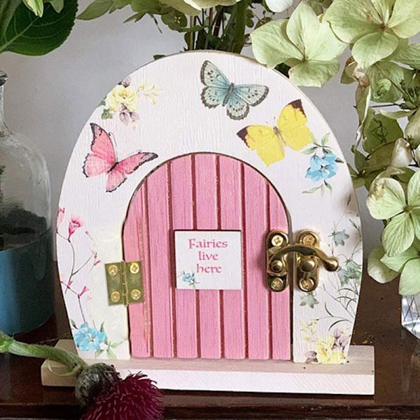 Trä Fjäril Dörrdekoration Fairy Gate Innergård Trä Miniatyr Fairy Tree Dekoration Butterfly Style Wizard Door