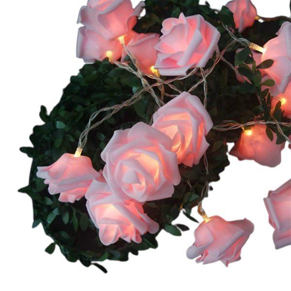 LED Rose Flower String Lights Romantisk Simulering Rose Flower Fairy Lights Batteridriven inomhus varm lampa Pink 3m B