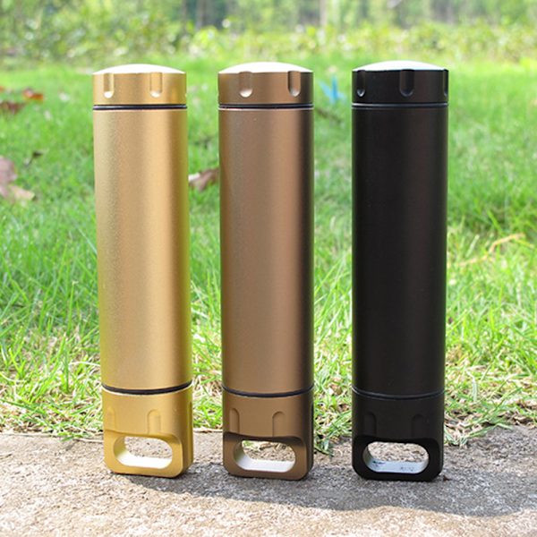 Bärbar vattentät kapsel tätningsflaska aluminiumlegering utomhus överlevnad pillerlåda multifunktionell behållare Champagne Gold