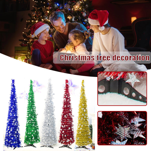 Konstgjord julgran Tinsel Pull Up Tree Ornament DIY Xmas Party Dekoration För Hem Vardagsrum Bar Green