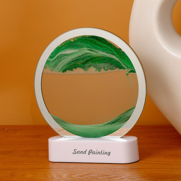 Moving Sand Art Decoration 3D Timglas Bordslampa, Dynamic Sandscape Night Light, Presenter för vuxna barn grön