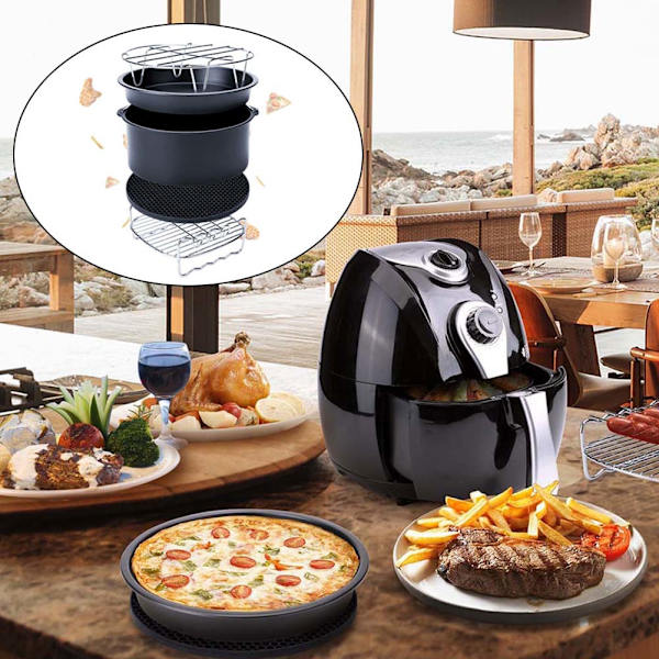 5 st set Air Fryer Tillbehör Kakfat Pan Rack Mat Kit Bärbar för 4,2-5,8QT