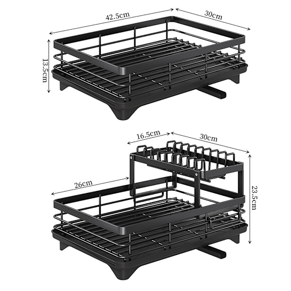 Modern diskställ torkställ 2 våningar diskställ 360° svängbar pip kolstål köksbänk organiserare Black Double Layer
