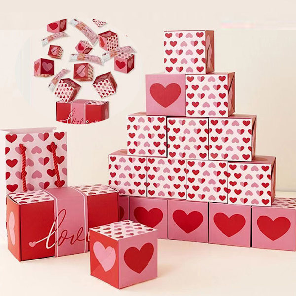 2024 Valentine studsar Röd paketlåda Vikbar Fashionabla studsar Röda kuvert för present 18 Boxs