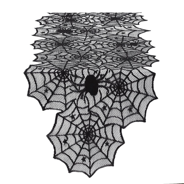 Bordslöpare Skrämmande spindelnät Cover Festprydnader Bordsduk för Halloween Hemmatbord Black