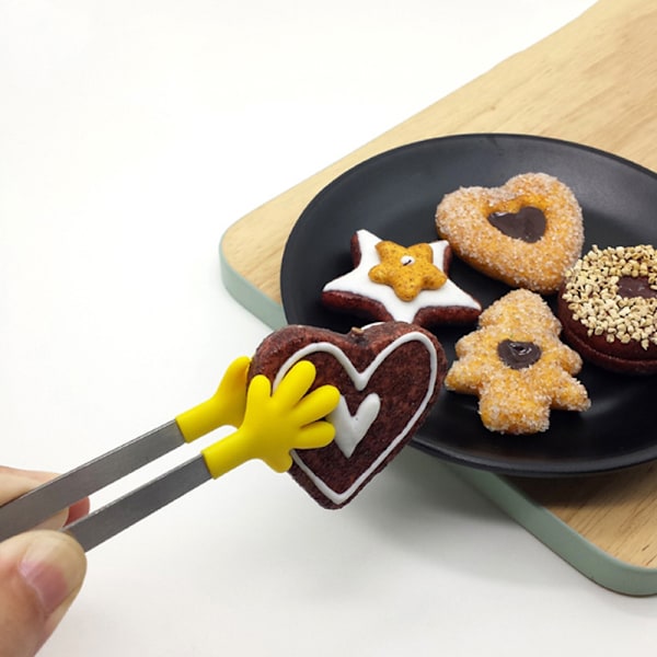 Handformad silikontång Värmebeständig rostfritt stål Mini liten liten kökstång för mat Socker Issalladsbuffé Random