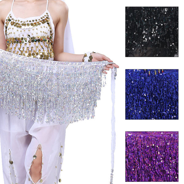 Dam Magdans Paljett Hip Scarf Boho Style Party Kostym För Dansfester Bright Red