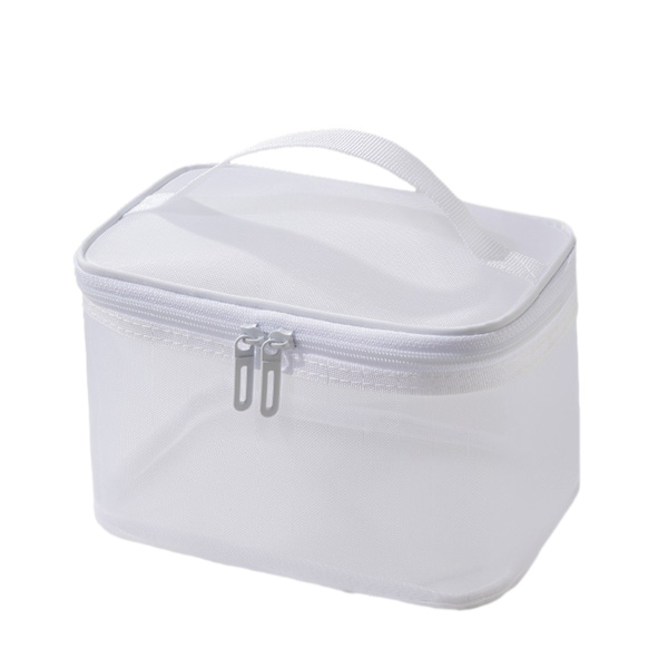 Bärbar Mesh Rese Kosmetisk Förvaringsväska Stor Kapacitet Lätt Toalettväska För Hem Hotell Makeup White Single Layer