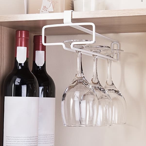 Under Cabinet Single Row Wine Glass Holder Household Stemware Goblet Racks Kitchen Accessories White
