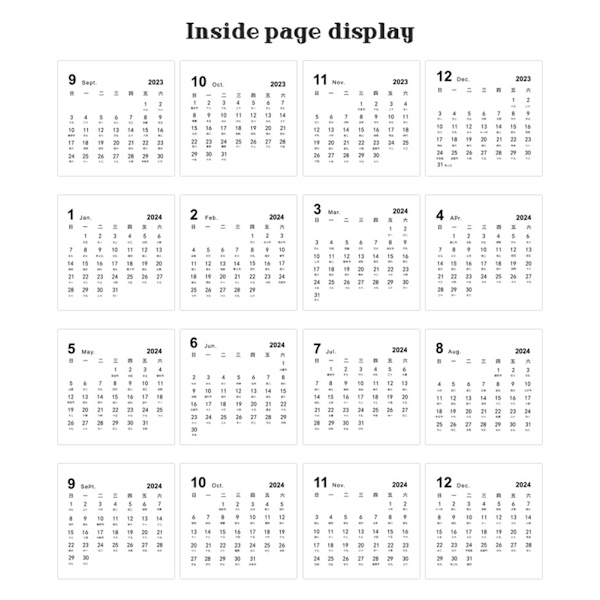 2024 Mini Skrivbordskalender 180 graders vändbar bärbar kalender för vardagsrummet Red