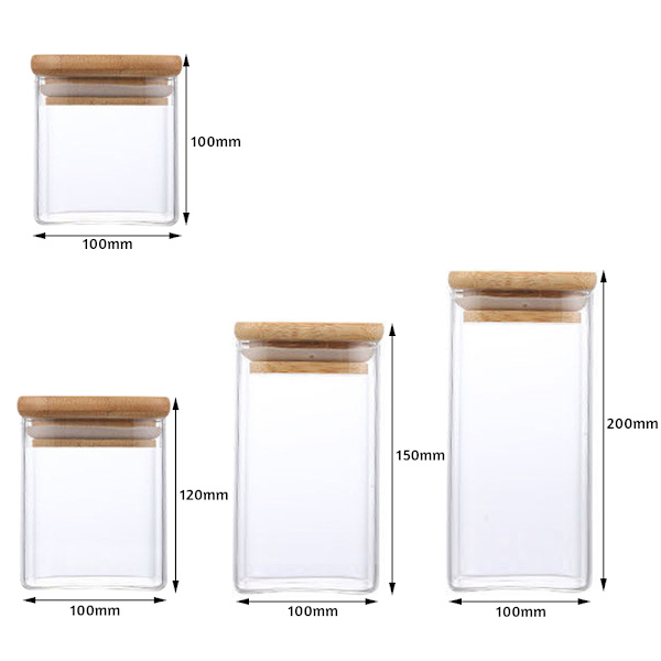 Fyrkantig genomskinlig förvaringsburk i glas med lock Fuktsäker te kaffebönor behållare för kök hem 80x80mm