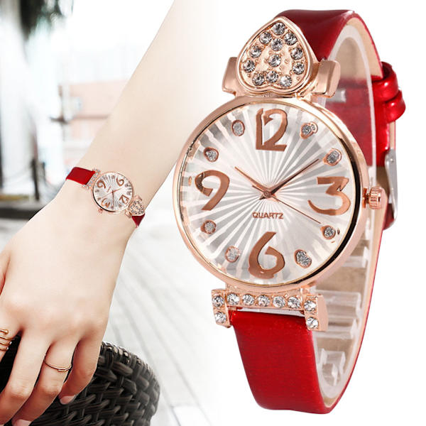 Kvinnor Casual Quartz Watches Mode Rhinestone Watches Rund Urtavla Läderrem Damklockor Coffee