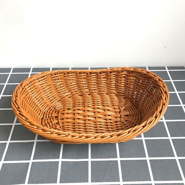 Oval Wicker Flätad Korg Rustik Stapelbar Frukt Snacks Serveringskorg För Kök Restaurang Small size