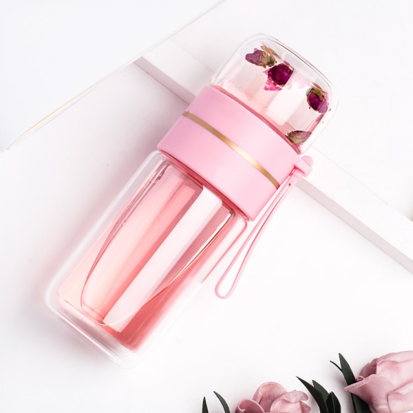 Dubbellager tevattenseparation glaskopp Högtemperaturbeständig vattenkopp för hemkontor Pink 400ml