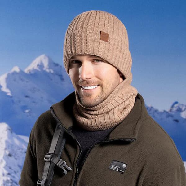 Stickad mössa för herr Halsdukshandskar Tredelat set Comfy Keep Warm Kalltät mössa för vintern Dagligt slit Black Two piece