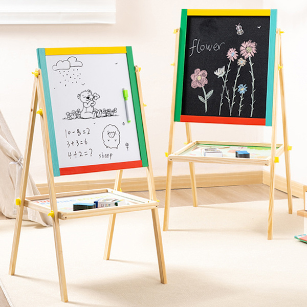 Barnens Träkonst Staffli Hopvikbar Whiteboard Griffeltavla Staffli Med Stativ Multifunktionell 2 I 1 Griffeltavla A