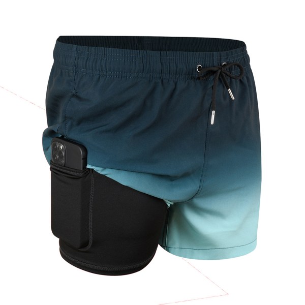 Dubbellagers bermudashorts för män med mobiltelefonhållare för Summer Beach Black M